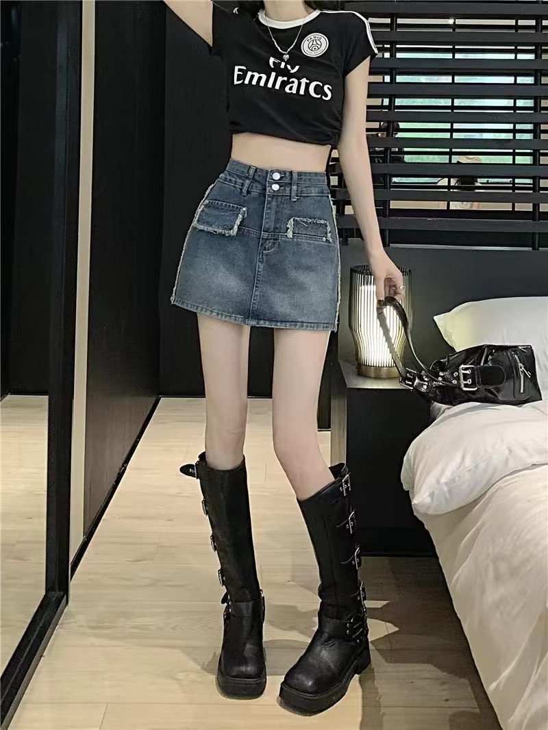 高腰牛仔半身裙2023夏季新款时尚韩版显瘦包臀复古a字短裙潮批发详情11