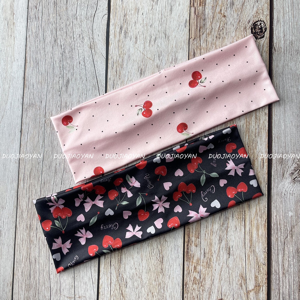 The new cherry-printed hair band from Europe and America is fashionable, sweet and cool. It features a fruit-patterned hair accessory with wide edges and a flat elastic band for women pic 10