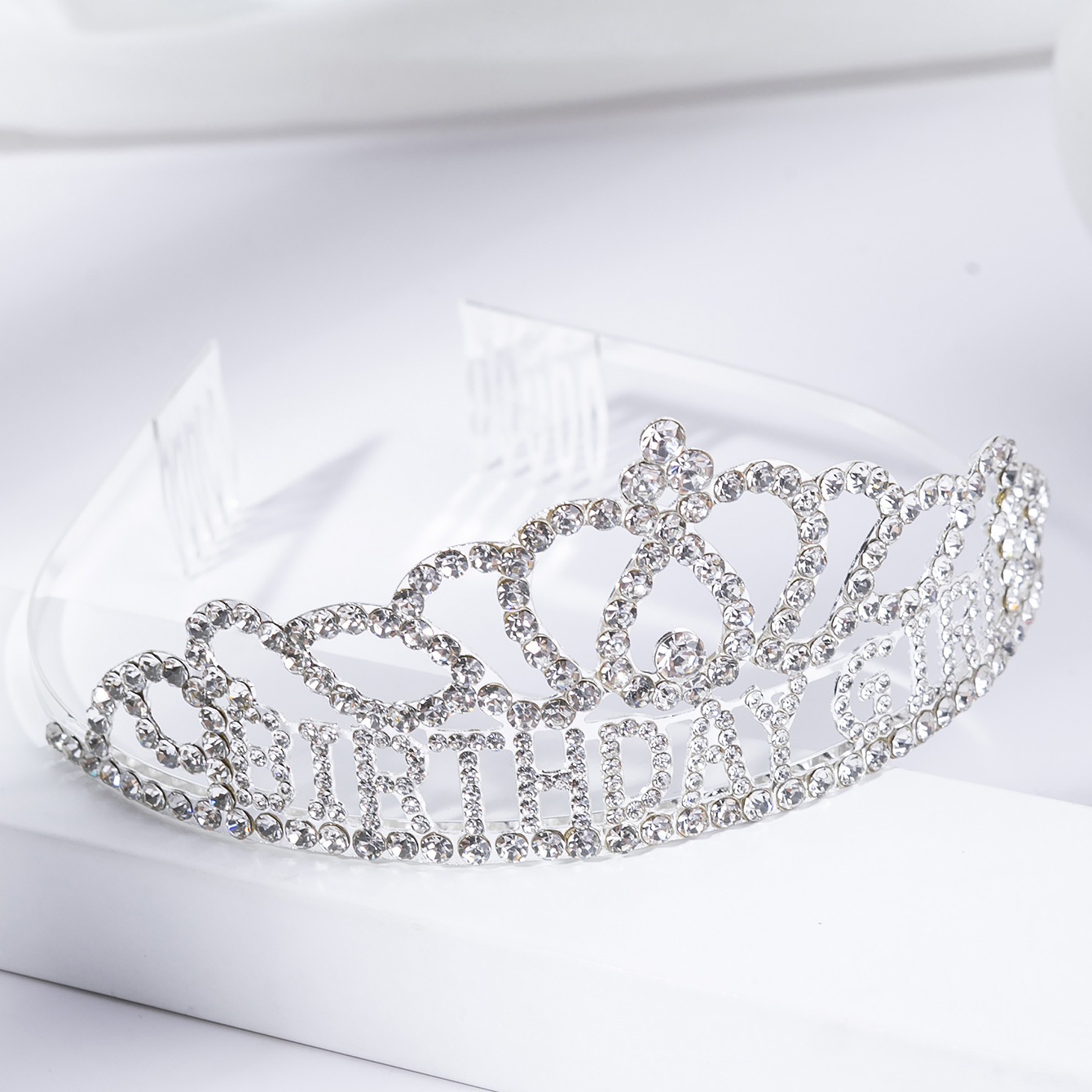 Factory direct sales cross-border crown headwear supply BIRTHDAY GIRL English letter water diamond birthday girl Crown party headwear pic 13