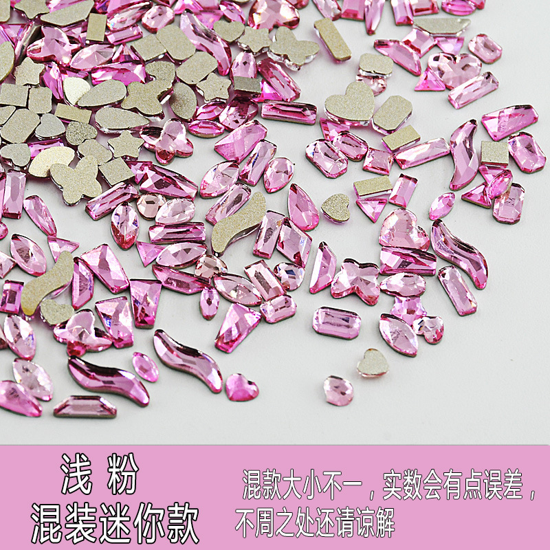 Mixed set of K9 glass super shiny mini irregular-shaped flat-bottomed diamond small white colored champagne nail drill nail accessories pic 9