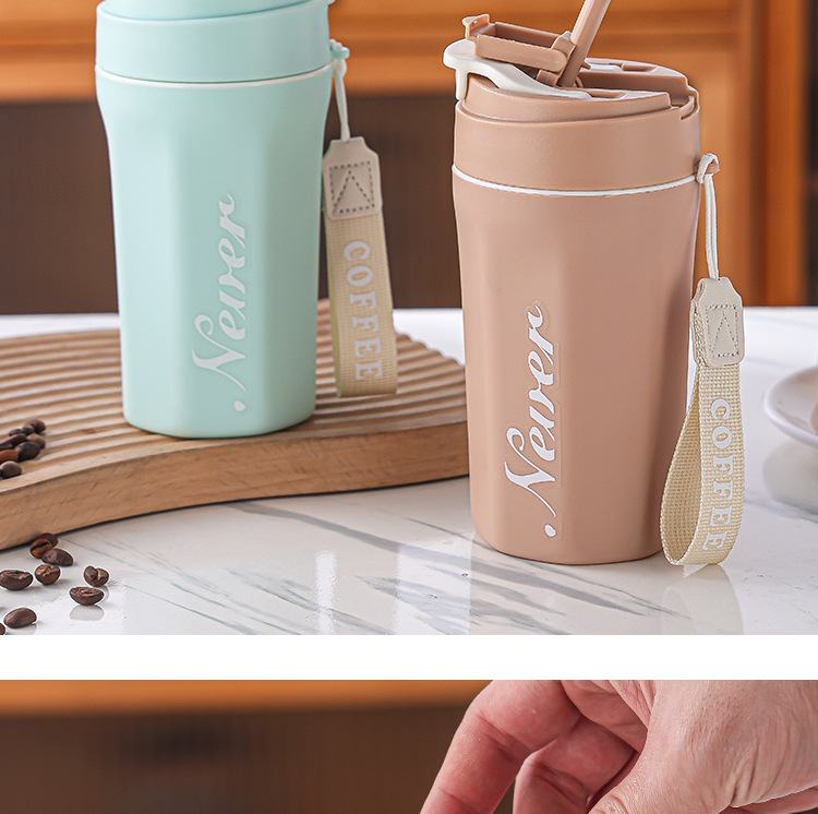 新款水杯便携提绳随手双饮杯简约八角可乐咖啡杯高颜值商务礼品杯详情17