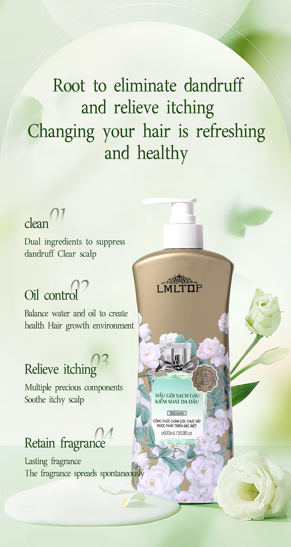 LMLTOP 控油袪屑香氛洗发露500ml 清爽洗发水 跨境专供VN LML2118详情4