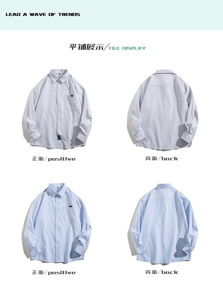 Casual striped long-sleeved shirt for men, spring and autumn Hong Kong-style shirt, loose trendy brand, high-end and cool, casual coat pic 3