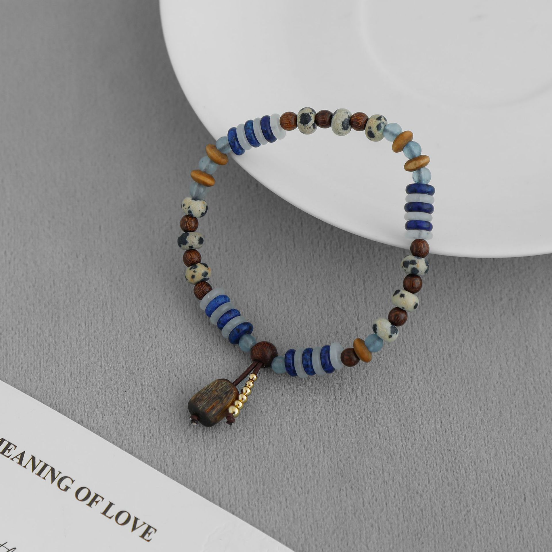 子XI家回声木珠手链新中式简约大气董洁同款度假风蓝白色串珠手链详情4