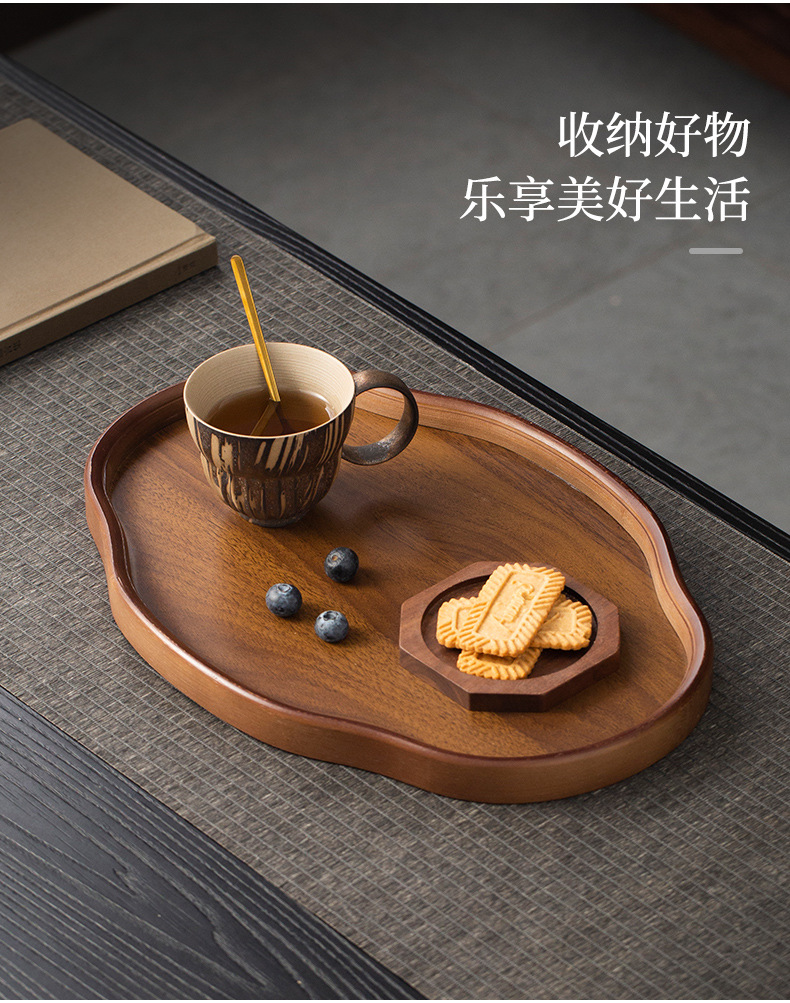 中式餐厅上菜加厚竹制餐托盘不规则大小号糕点盘放茶杯水壶茶托盘详情7