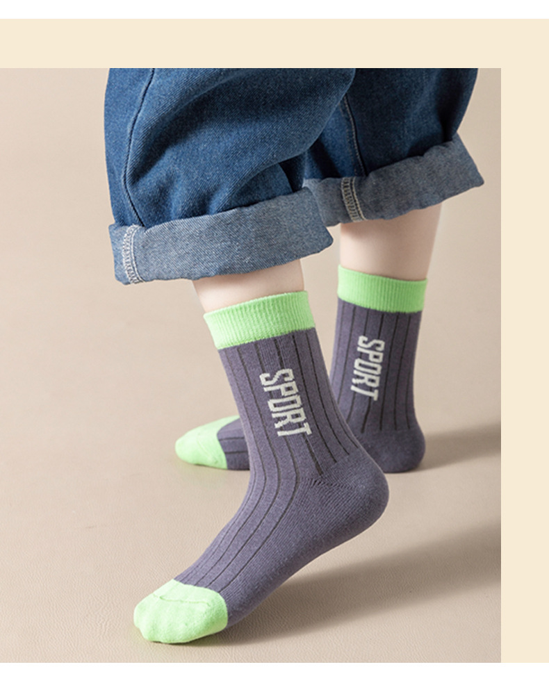 男童袜子秋冬儿童中大童棉袜男女孩春秋防臭童袜字母潮袜中筒袜详情25