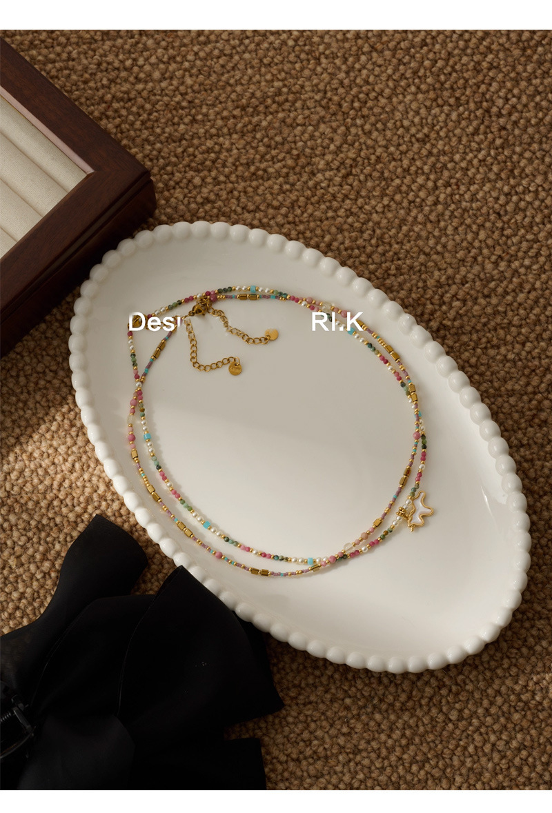 贝母独角兽多巴胺项链女轻奢小众混色天然石锁骨链小马吊坠颈链详情4