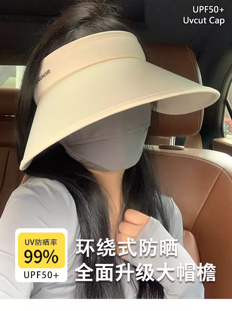 Ice silk hollow top sun protection hat for women, summer UV protection, large brim, foldable face cover, sun protection hat, making the face look smaller pic 6