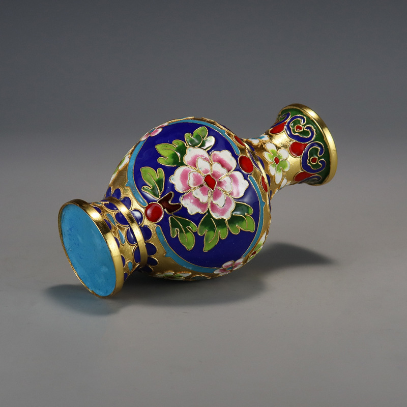 Beijing Jingtai Blue Vase Ornament, craft gift, cloisonne enamel filigree silver blue Flower blooming, auspicious Zhou Ware Lei Vase pic 4
