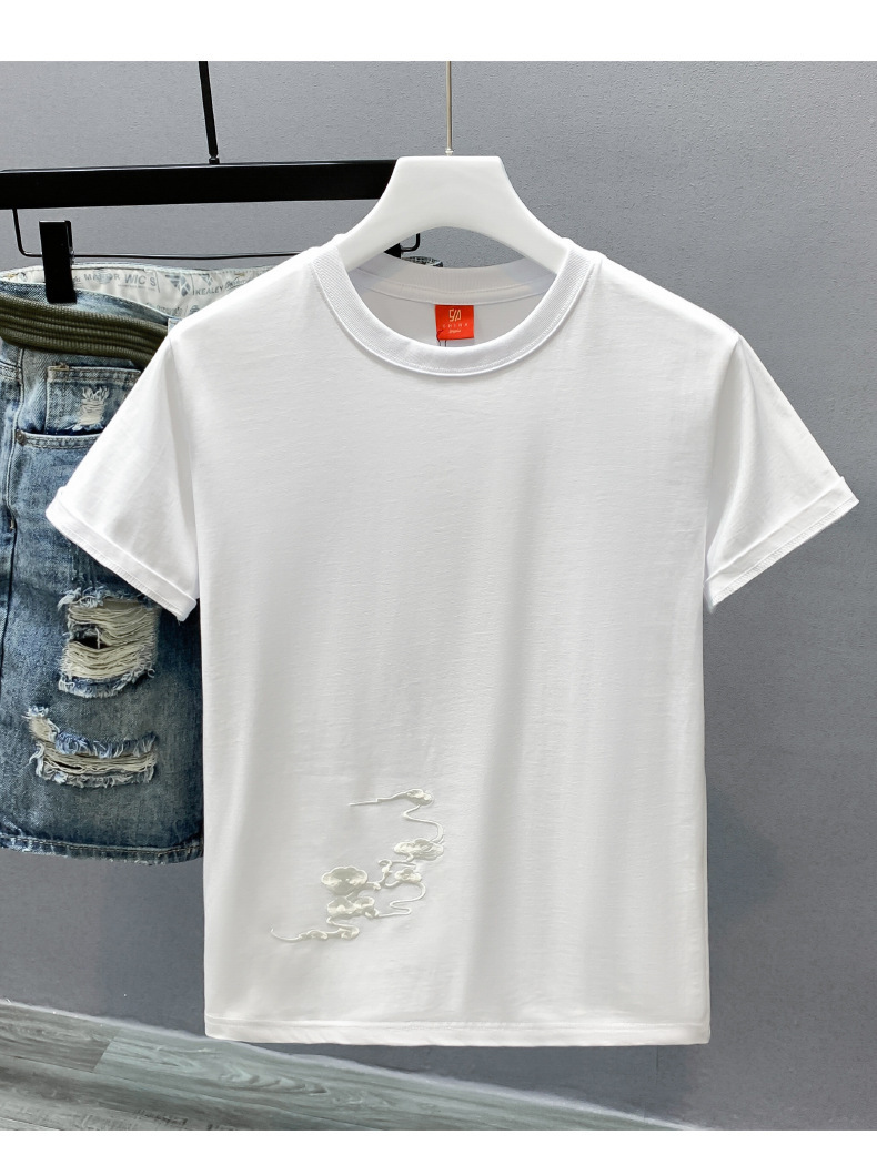 国潮牌中国民族风麒麟刺绣上衣男士宽松圆领百搭白短袖T恤国潮欧货详情4