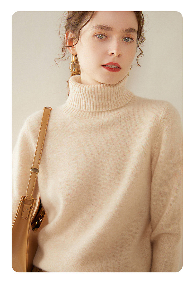 This winter new high-neck thickened cashmere sweater is a simple and versatile solid color for women, with a relaxed and elegant style. It is a knitted base layer pic 16