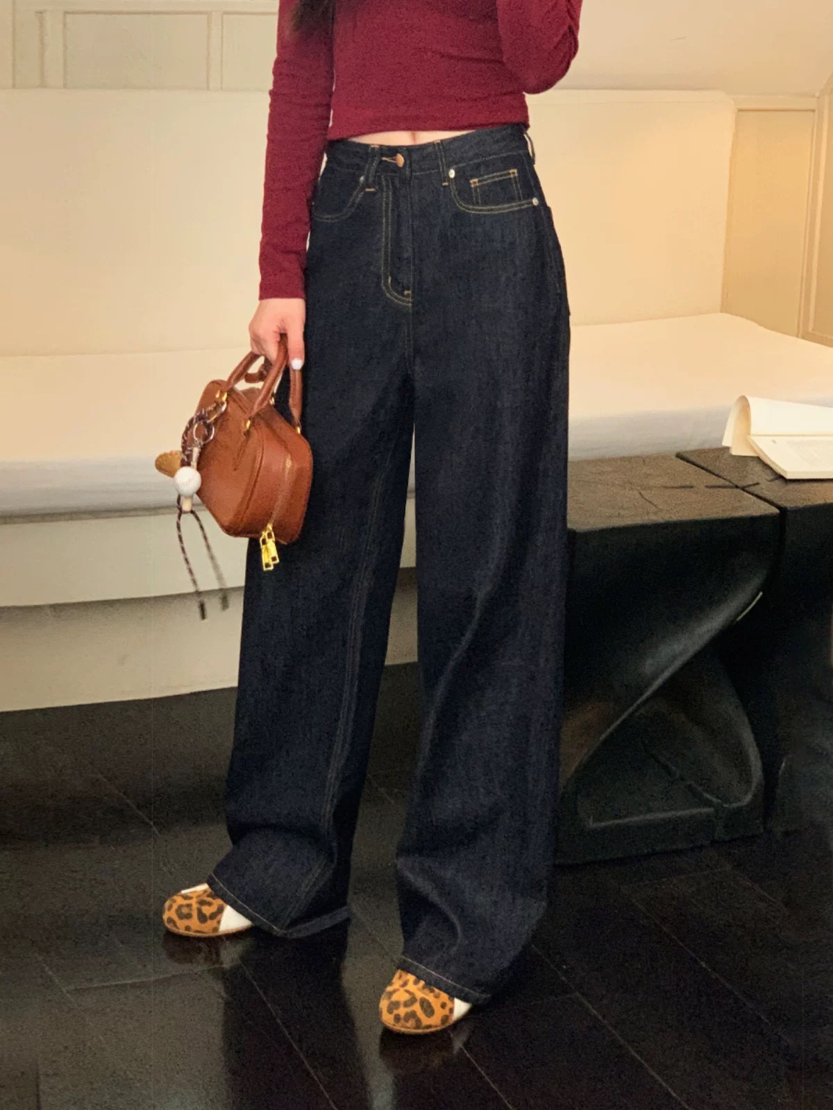 pusumed vintage wide-leg jeans for women in autumn, loose and slimming, straight-leg, floor-length pants pic 1