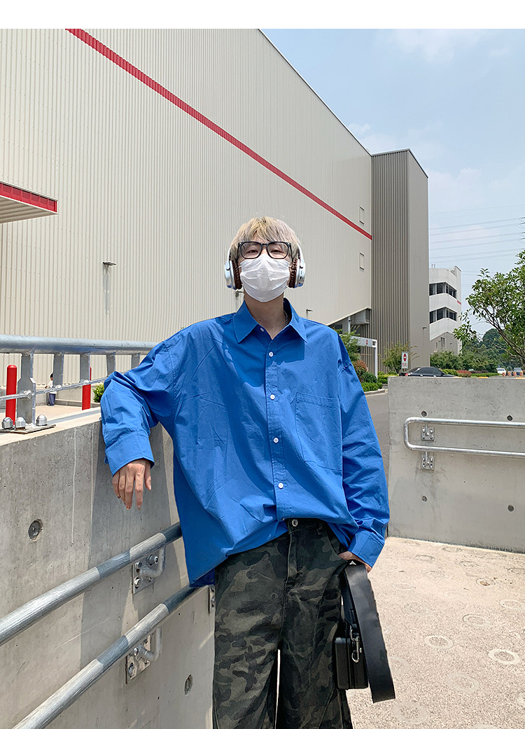 简恒薄款纯棉纯色衬衫男士长袖宽松防晒外套秋季痞帅日系休闲衬衣 pic 15