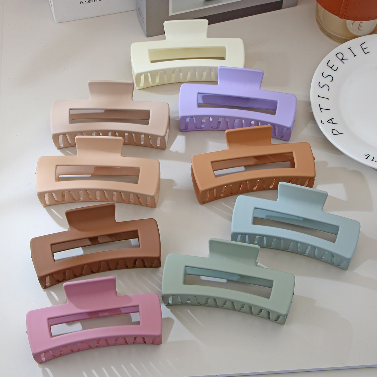 亚马逊长方形抓夹跨境磨砂PS鲨鱼夹简约发抓夹大号发量多抓夹发饰详情5