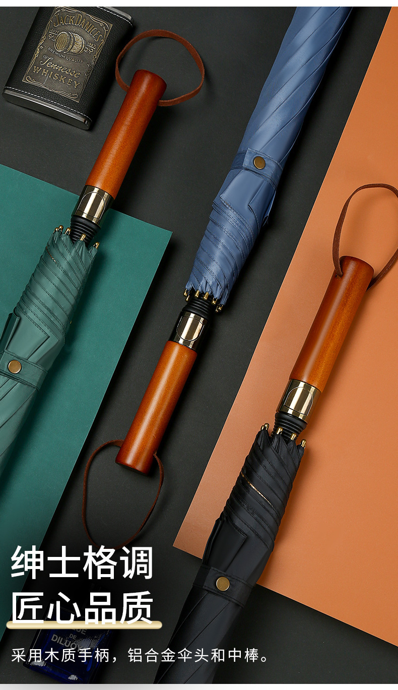 厂家直销高端黑胶木柄伞直杆雨伞男士商务伞高尔夫礼品伞晴雨两用详情9