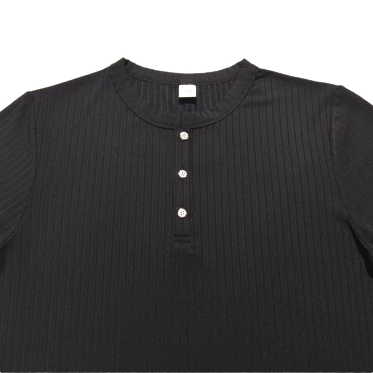 Temu跨境速卖通2025新款男士短袖上衣坑条V领修身短袖亨利T恤衫夏详情47