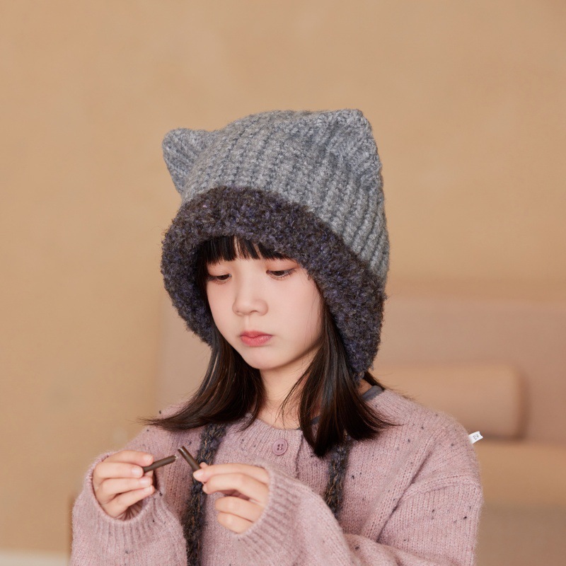 秋冬儿童护耳毛线帽时尚保暖猫耳朵女童可爱毛线帽针织帽韩版百搭详情8