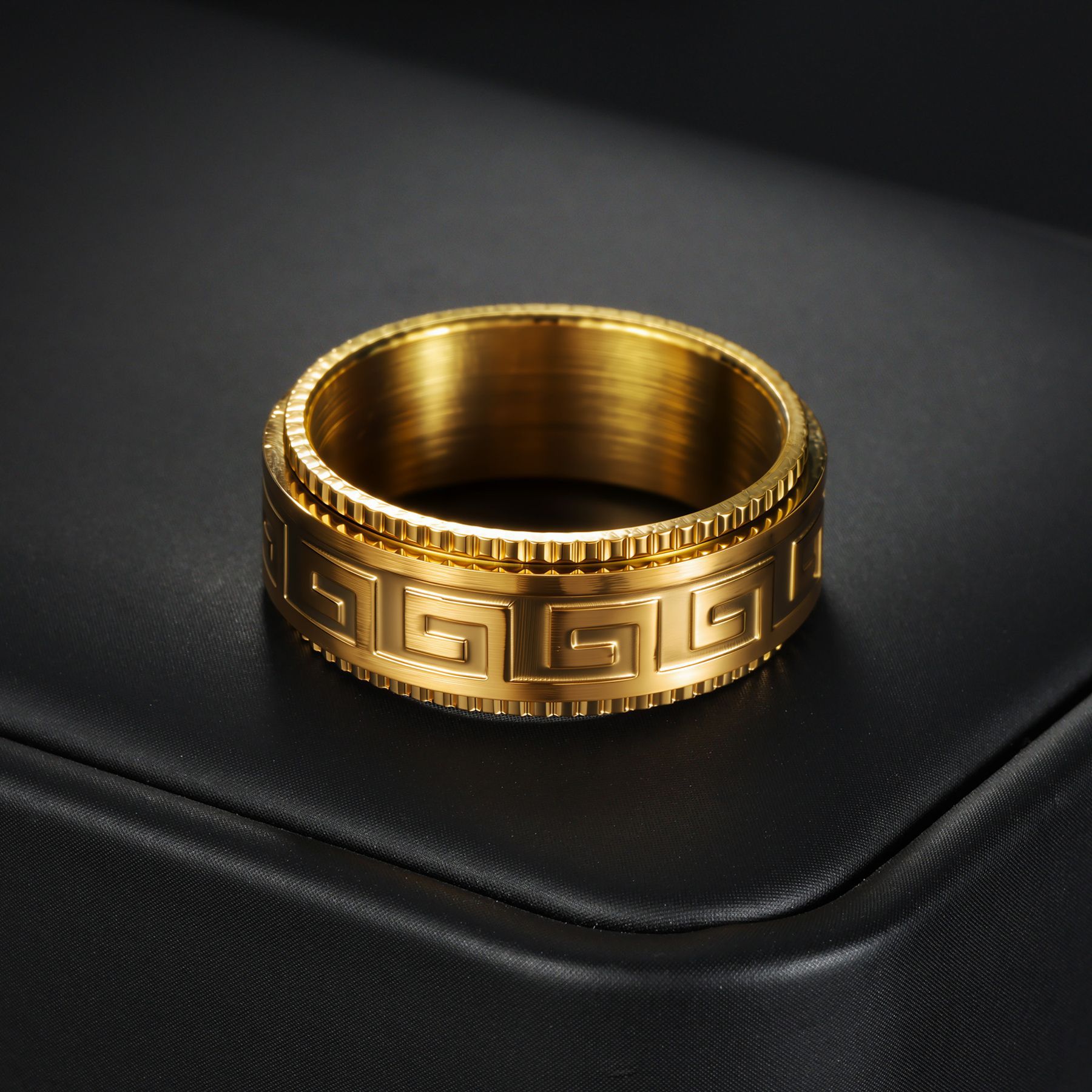 Cross-border bestseller titanium steel ring, stress-relieving and anti-anxiety rotating Ruyi Great Wall pattern fashionable couple rotating ring jewelry pic 7