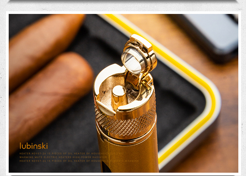 LUBINSKI cigar lighter, multi-functional portable direct-flush lighter with hole opener and ash-holding needle pic 14