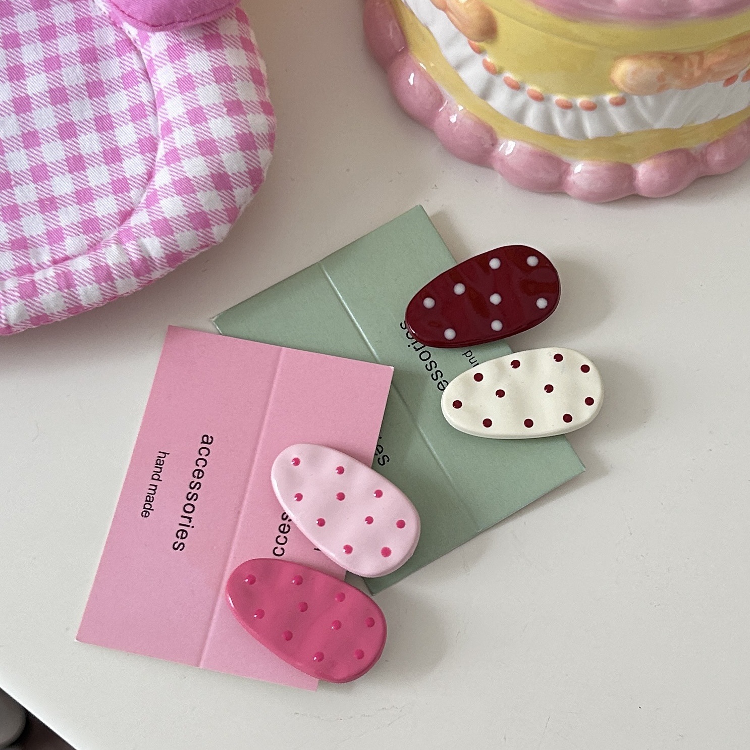 DD Dot Oval Clip, simple Japanese and Korean polka dot water drop duckbill clip, ins simple and versatile fringe clip, small clip pic 6
