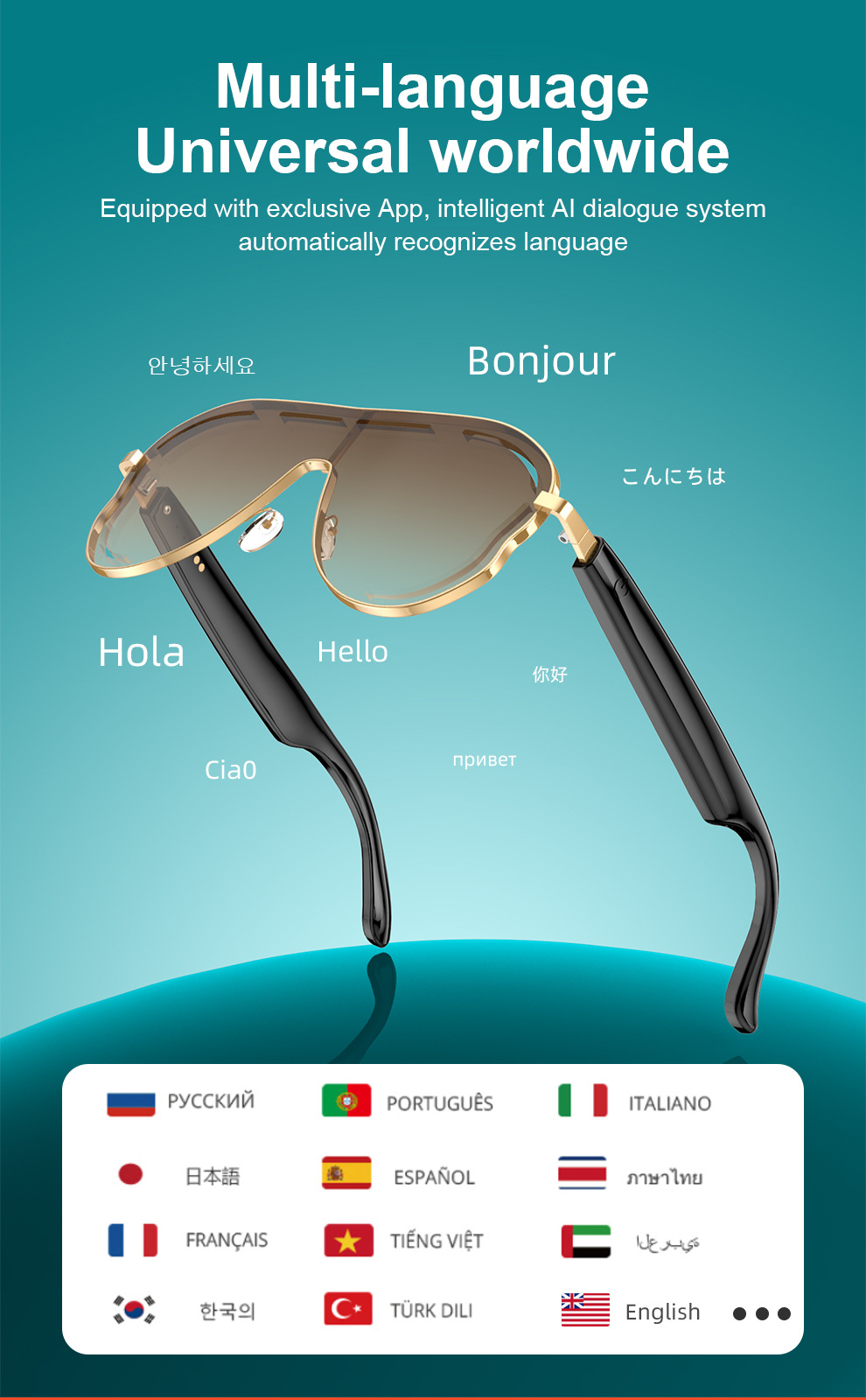 Cross-border AI translation smart glasses A17 European and American large-frame sun-protective color-changing stainless steel Bluetooth audio sunglasses smart accessories pic 14