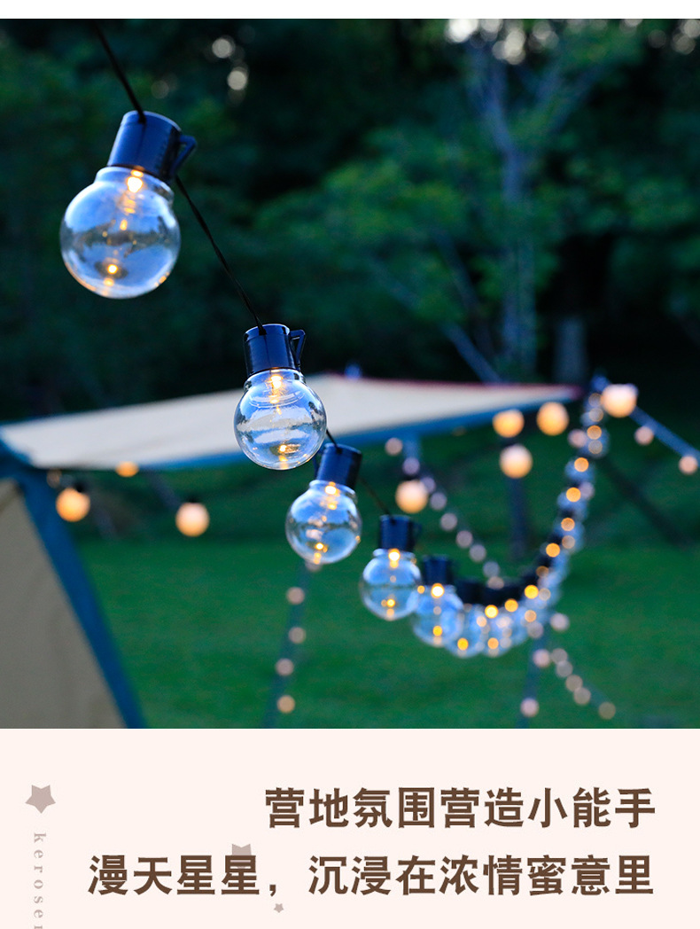跨境热销led球泡灯串户外露营天幕太阳能灯串婚庆夜市摆摊装饰氛围灯详情3