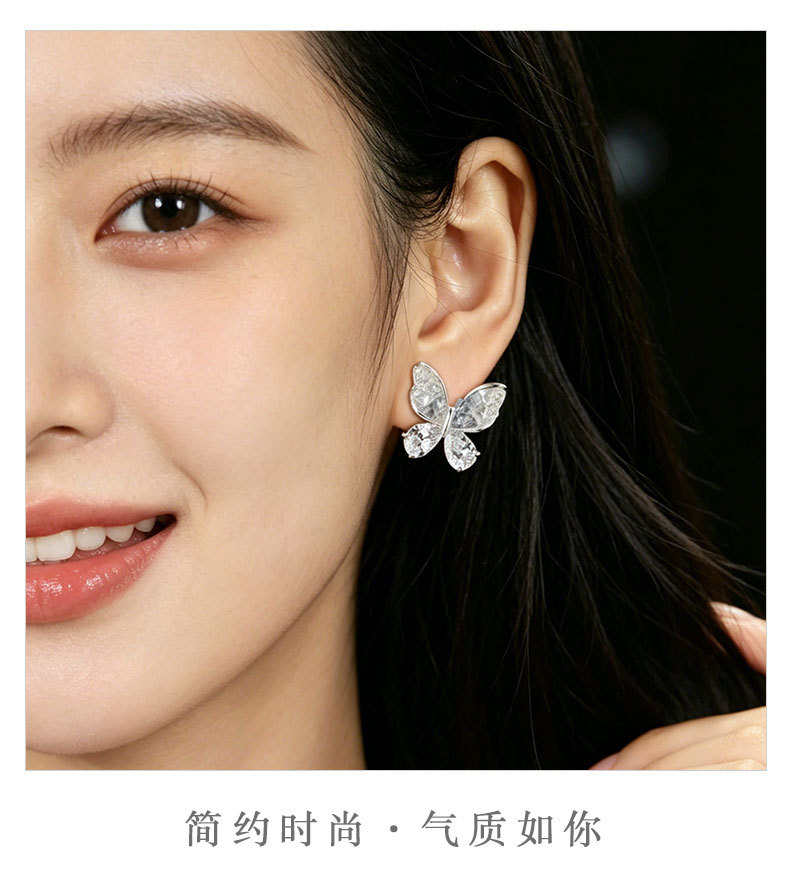 清新少女风渐变水晶蝴蝶耳钉铜合金镶锆石s925银针时尚百搭女耳饰详情9
