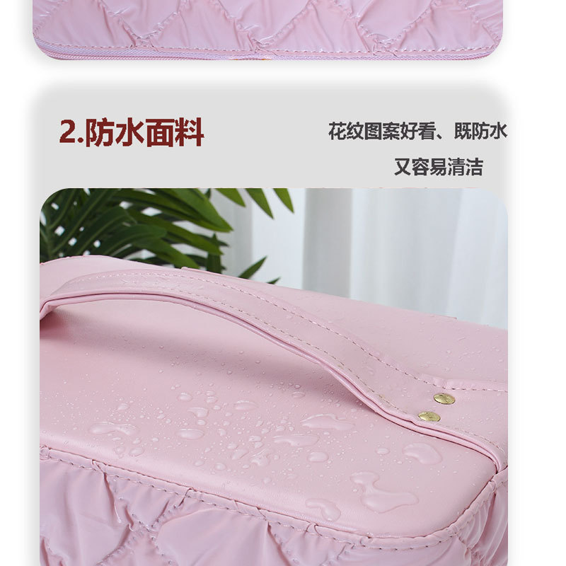 温柔紫粉菱格化妆收纳箱多层分区便携化妆包居家旅行两用多功能详情15
