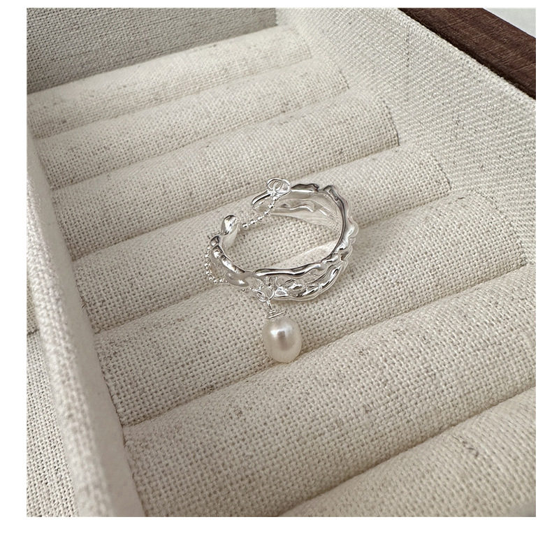 S925 sterling silver Korean version fashionable pearl ring with texture, niche design, retro Korean style ring IN wholesale pic 19