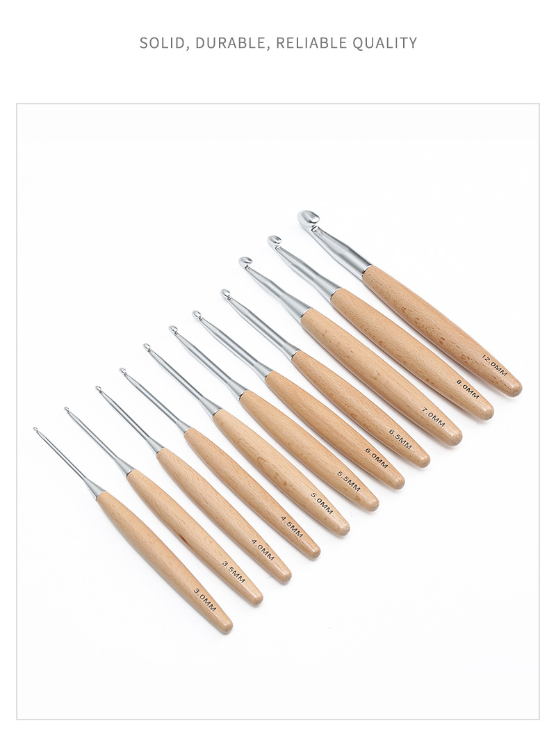 跨境热销多规格木柄钩针手工diy编织工具勾毛衣包包毛线钩针套装详情13