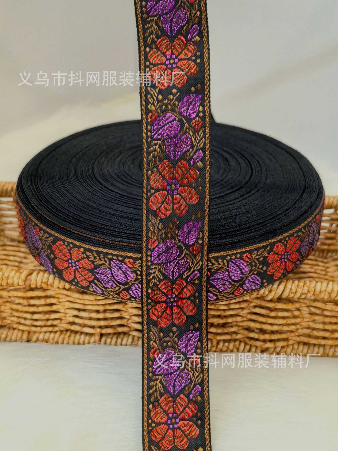 2.7-4.1cm new black background ethnic style jacquard embroidery nylon webbing gift box packaging tape performance costume pic 12