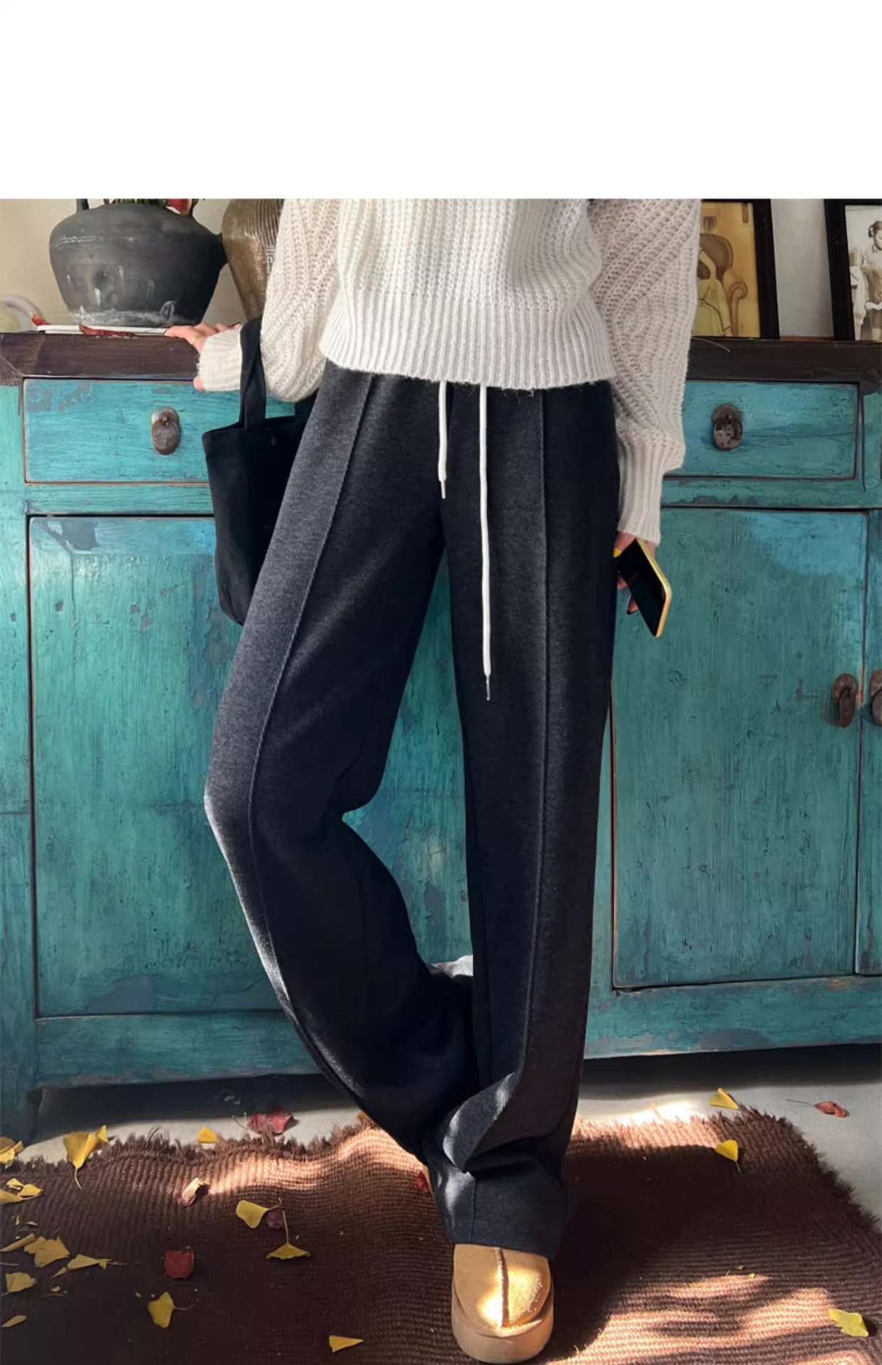 Narrow wide-leg pants for women 2025 autumn/Winter new style, large-sized, chubby girls, high-waisted, slimming, flowing and touching tweed straight-leg pants pic 29