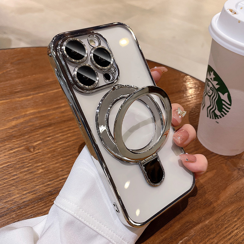 Magnetic support point bracket is suitable for iphone16promax phone cases and transparent anti-drop electroplated protective cases for Apple 15 pic 13
