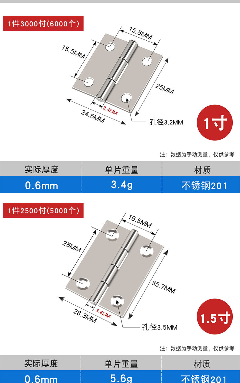 Stainless steel hinges 1-inch, 1.5-inch, 2-inch, 2.5-inch, 3-inch, 4-inch window and door hinges, picture frames, flat opening mini hinges pic 5