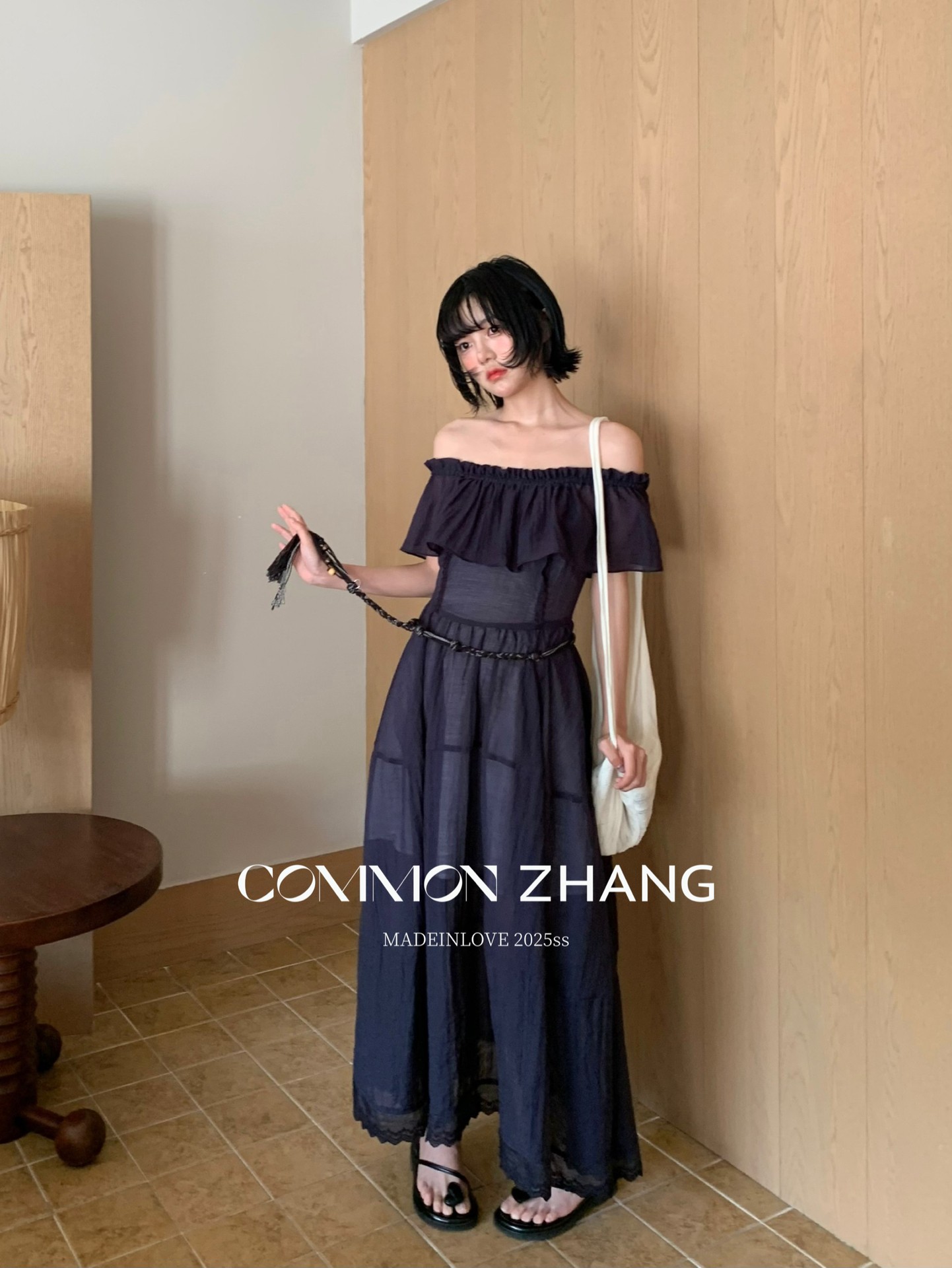 CZ ZHANG Summer French lace patchwork one-shoulder off-the-shoulder sexy slightly transparent texture dress for women B26857 pic 22