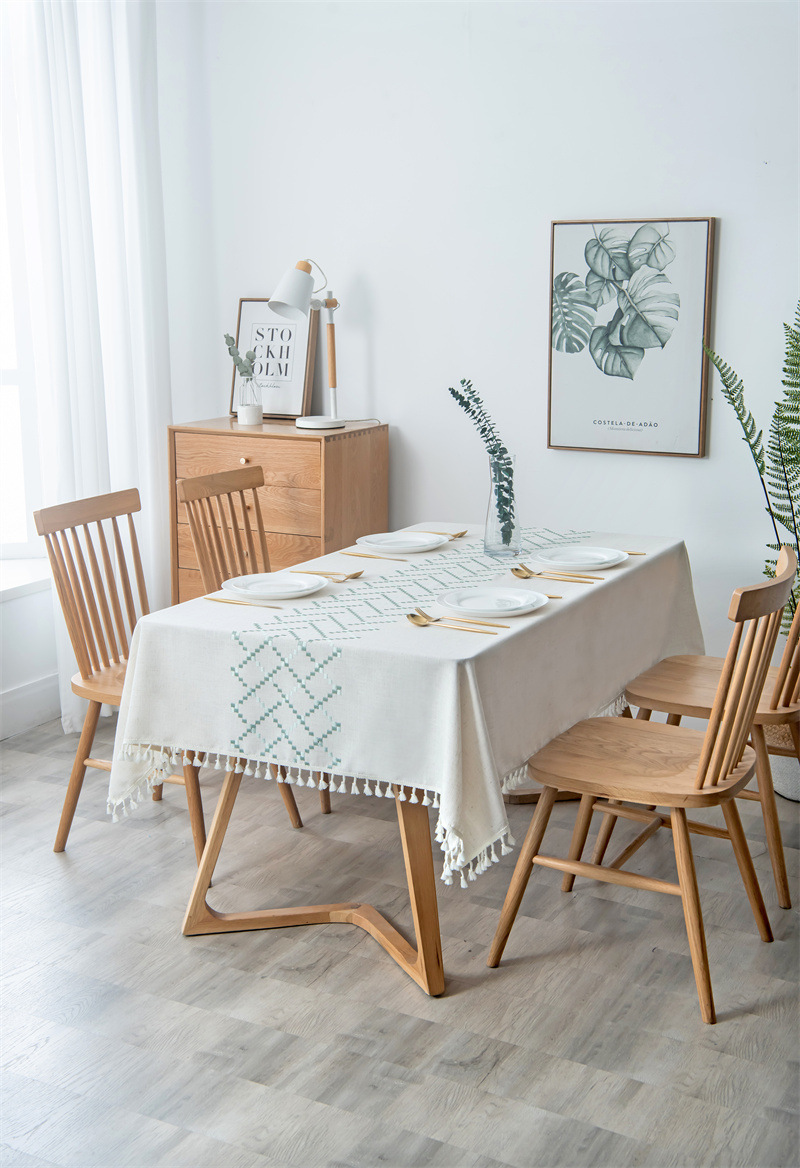 Amazon cross-border embroidered checkered flower tassel tablecloths, rectangular coffee tables, tablecloths and table coverings manufacturer embroidery pic 38