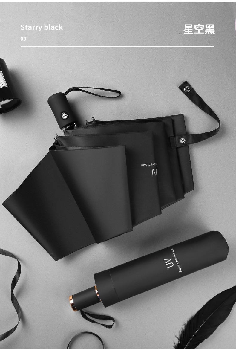 伞批发雨伞防晒遮阳伞黑胶三折反向女生太阳伞晴雨两用自动伞工厂详情56