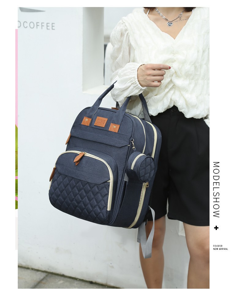 跨境高级感双肩背包多功能妈咪包母婴外出轻便大容量折叠婴儿床包详情20