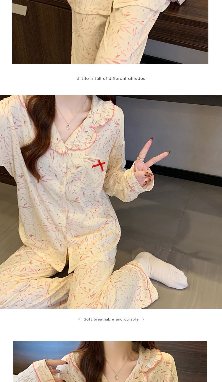 春秋季睡衣女棉质长袖长裤可爱卡通可外穿大码开衫家居服冬天套装详情6