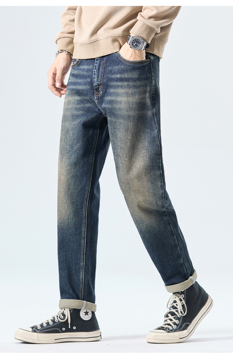 LK男装|2025春季牛仔裤男潮牌休闲修身透气弹力收脚男士牛仔裤子详情10