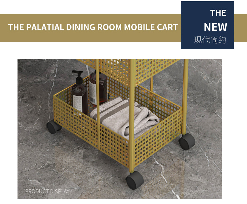 Nordic ironwork shelving, bedroom and kitchen metal Internet celebrity, movable bathroom storage rack, ins wheeled trolley pic 4