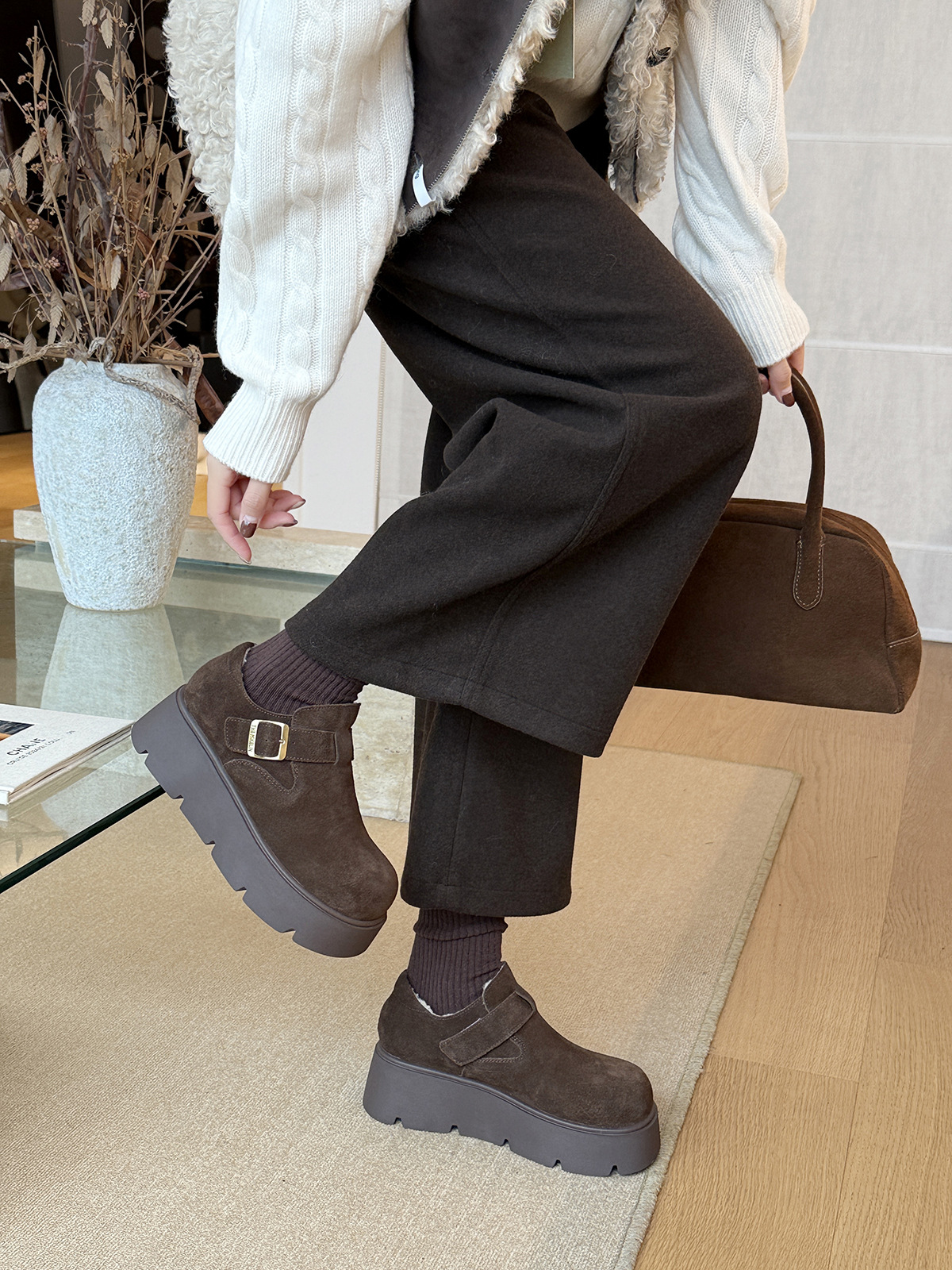 MARCO&JOYCE厚底增高勃肯鞋女冬季新款加绒松糕一脚蹬乐福鞋单鞋详情28