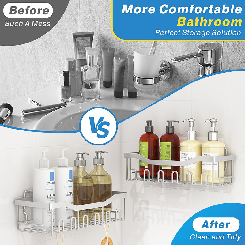 亚马逊新款浴室置物架卫生间收纳架免打孔墙上壁挂洗漱用品置物架详情9