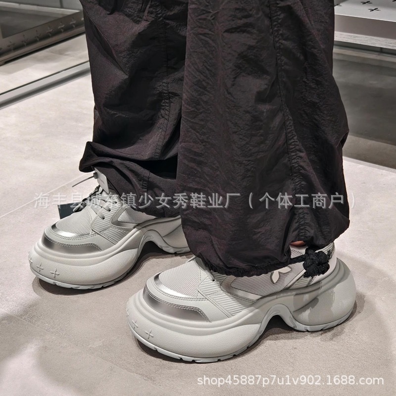 高版本2024新款涟漪网面厚底休闲鞋系带运动鞋女鞋十字花老爹鞋女详情4