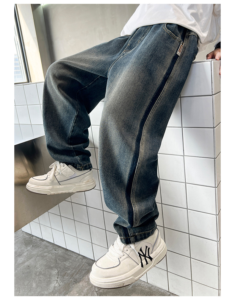 男童裤子秋冬款2024新款中大童直筒帅气男孩儿童冬装加绒牛仔裤冬详情8