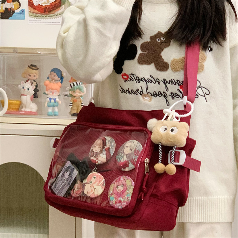 学院风痛包日系ins透明书包大容量简约单肩斜挎包时尚少女邮差包详情22