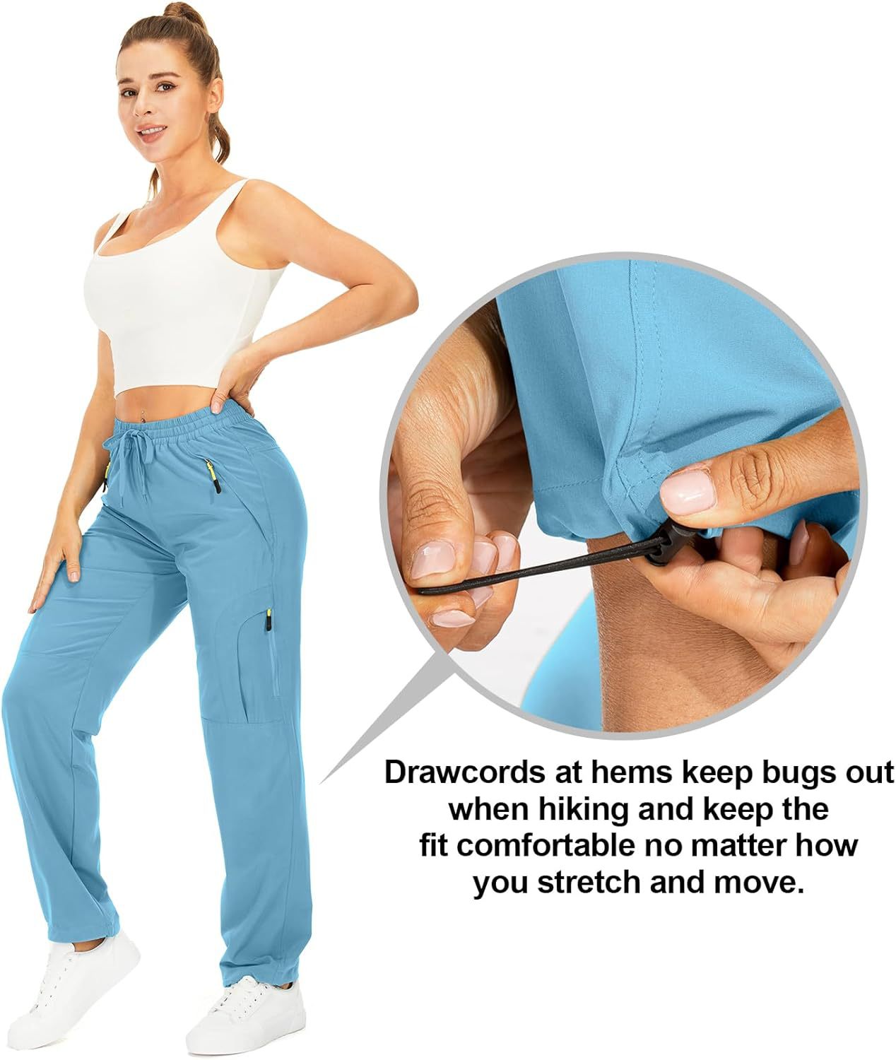 跨境亚马逊新款女士休闲运动舒适长裤拼接束脚松紧工装长裤详情16