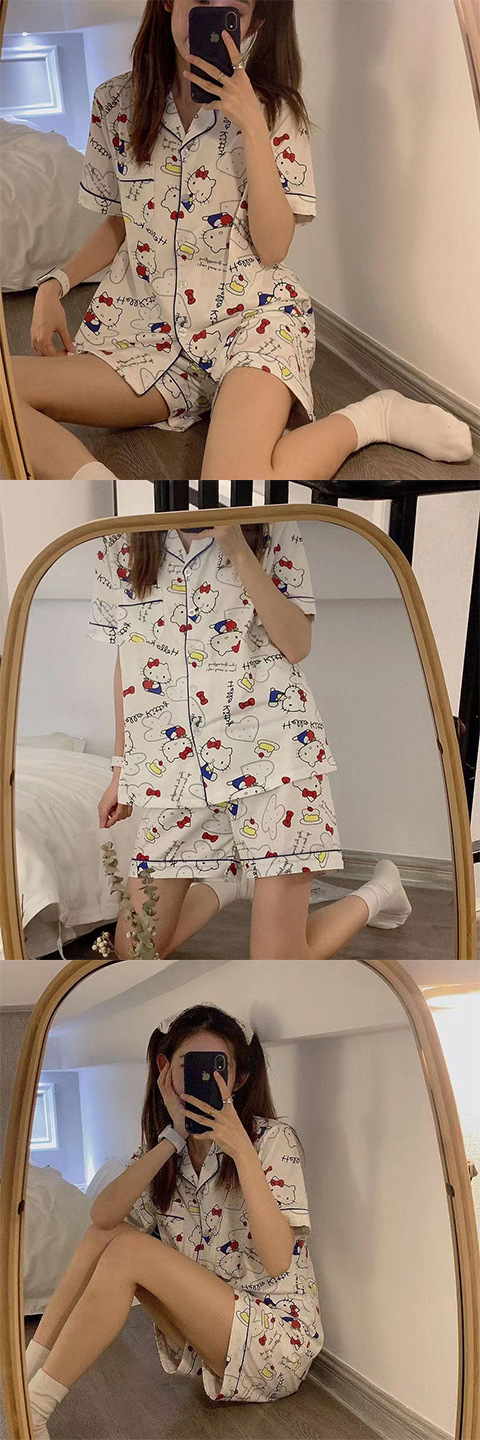 ins Fresh pajama women Summer short sleeves and shorts Korean cardigan plus-size Korean Japanese-style home wear two-piece set pic 33