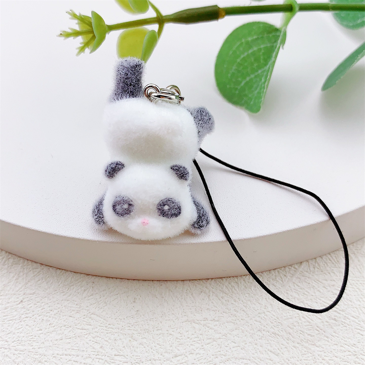 New resin flocking three-dimensional cartoon cute panda mobile phone chain keychain DIY accessory pendant pic 6