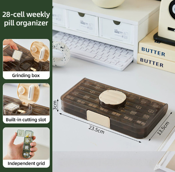 A simple portable medicine box for seven days a week, with large character reminders for taking medicine for three meals a day for the elderly pic 1